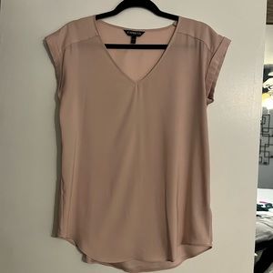 Pale pink silk V neck short sleeve blouse